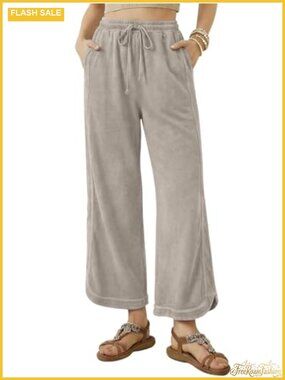 100% Cotton Wide Leg Drawstring Waist Baggy Lounge Pants